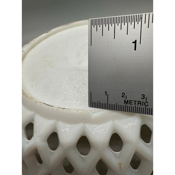 Vtg. Milk Glass Painted Floral Bowl Basket weave Lattice Fruit Compote Open Lace - Picture 11 of 13